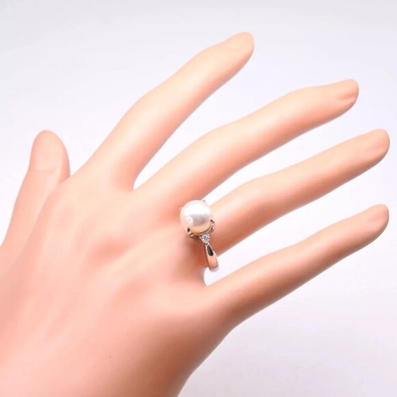 Pearl Ring9.5ｍｍ Pt850Platinum/Pearl/diamond #5.1(US Size) 8.3g Women